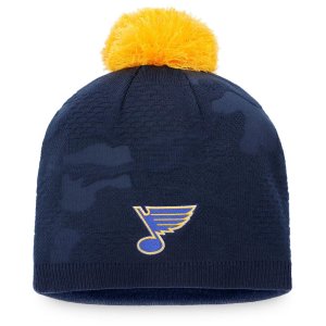Женская фирменная шапка темно-синего/золотого цвета St. Louis Blues Authentic Pro Team с помпоном для раздевалки Fanatics