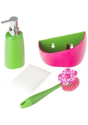 Дозатор, щетка для посуды, губка на подставке LOLAFLOR VIGAR. Цвет: белый (белый, зеленый, розовый)