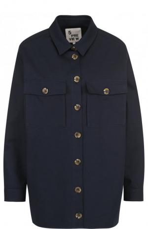 Хлопковая блуза свободного кроя с декорированной спинкой 5PREVIEW. Цвет: синий
