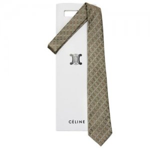 Стильный коричнево-зеленоватый галстук с цепями 70479 Celine. Цвет: зеленый/коричневый