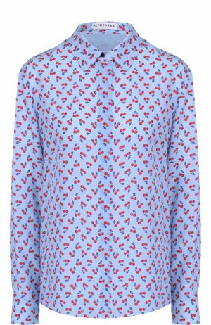 Шелковая блуза прямого кроя с контрастным принтом Altuzarra. Цвет: голубой