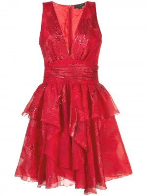 Расклешенное коктейльное платье с глубоким декольте Zuhair Murad. Цвет: красный