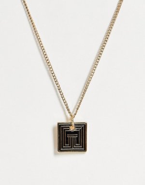 Золотистое ожерелье с узорной подвеской эмалью -Золотистый Icon Brand