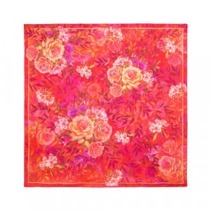 Платок ,135х135 см, розовый, красный Павловопосадская платочная мануфактура. Цвет: розовый/золотистый/желтый