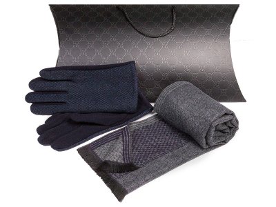 Комплект шарф перчатки John Trigger. Цвет: синий, серый