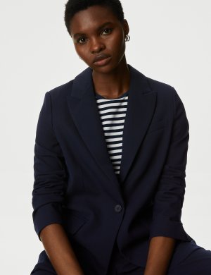 Свободный однобортный пиджак , темно-синий Marks & Spencer