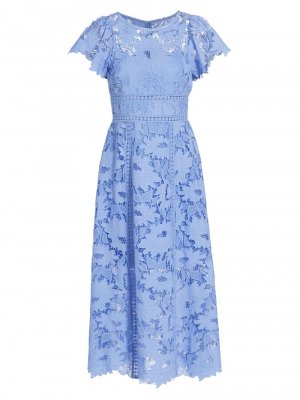Шифоновое кружевное платье-миди , синий ML Monique Lhuillier