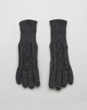 Серые вязаные перчатки с узором в косичку Stitch & Pieces. Цвет: серый