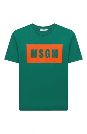 Хлопковая футболка MSGM kids. Цвет: зелёный