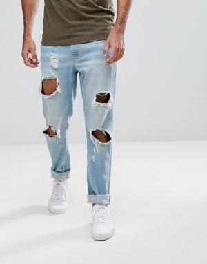 Узкие джинсы с рваными коленями Hoxton Denim. Цвет: синий