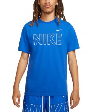 Мужская спортивная футболка с короткими рукавами и логотипом круглым вырезом , синий Nike