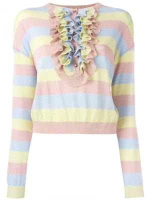 Полосатый пуловер с рюшами Boutique Moschino. Цвет: многоцветный