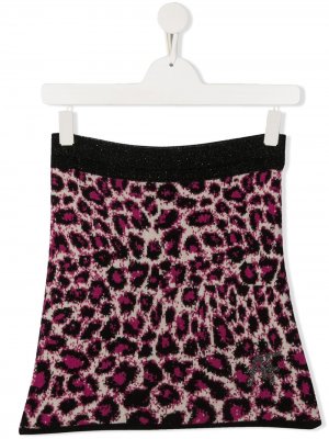 Трикотажная юбка с леопардовым принтом Alberta Ferretti Kids. Цвет: нейтральные цвета