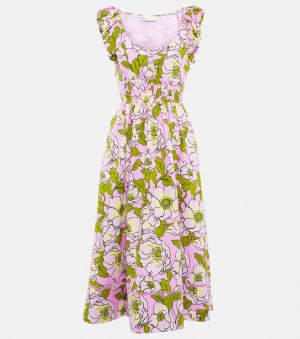 Платье миди из хлопкового поплина с цветочным принтом TORY BURCH, разноцветный Burch