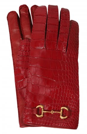 Перчатки из кожи аллигатора Gucci. Цвет: красный