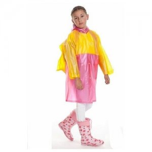 Плащ-дождевик детский с карманом под рюкзак YH-868, желтый/розовый, размер XL LACOGI. Цвет: розовый/желтый