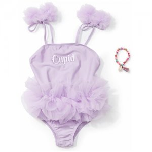 50664, Купальник слитный с юбкой для девочки UPF 50+ на завязках, платье, солнцезащитный, фиолетовый, 80-86 Happy Baby. Цвет: фиолетовый