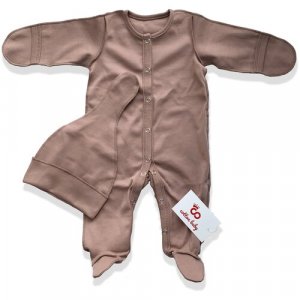 Комбинезон  детский, хлопок 100%, на кнопках, закрытая стопа, размер 50-56, коричневый Cotton Baby. Цвет: коричневый/какао
