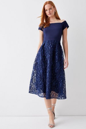 Платье миди с вышивкой лентами Bardot , темно-синий Coast