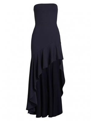 Платье макси с высоким и низким вырезом оборками Susana Monaco, цвет midnight monaco