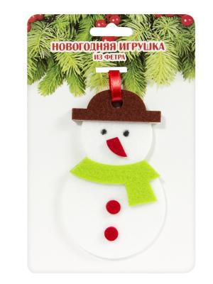 Елочная игрушка из фетра снеговик новогодний IQ Format. Цвет: зеленый, белый, красный