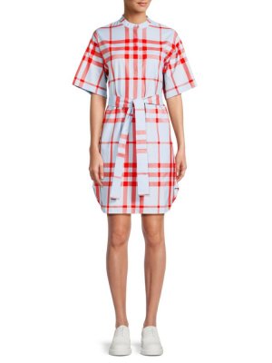 Клетчатое мини-платье-рубашка с поясом , цвет Bright Red Burberry