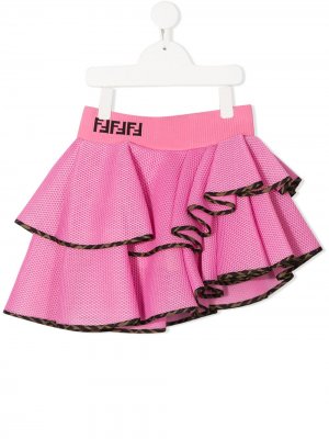 Сетчатая юбка асимметричного кроя с оборками Fendi Kids. Цвет: розовый
