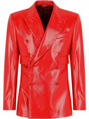 Костюм из искусственной кожи с двубортным пиджаком Dolce & Gabbana. Цвет: красный
