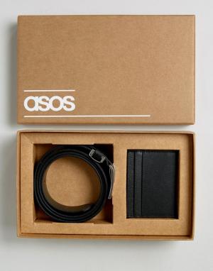 Подарочный набор с кожаным ремнем и бумажником ASOS. Цвет: черный