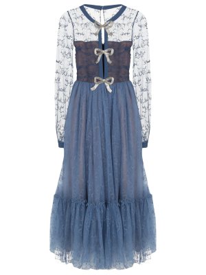 Платье из сетки SALONI. Цвет: голубой