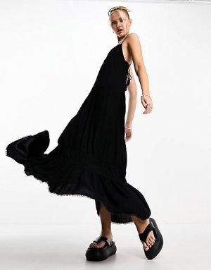 Черное длинное пляжное платье-комбинация Vintage Superdry
