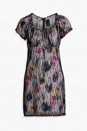 Многослойное мини-платье из крепдешина и кружева с цветочным принтом , сирень Anna Sui