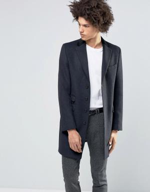 Пальто из 80% итальянской шерсти с бархатным воротником Gianni Feraud. Цвет: черный