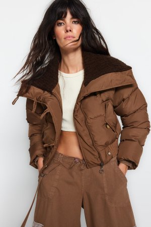 Куртка-пуховик объемная водоотталкивающая, коричневый Trendyol
