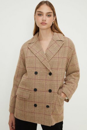 Двубортное пальто в клетку , коричневый Dorothy Perkins