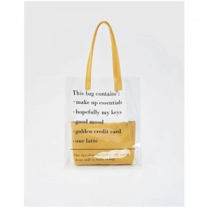 Прозрачная сумка-шоппер с косметичкой Sinsay. Цвет: желтый
