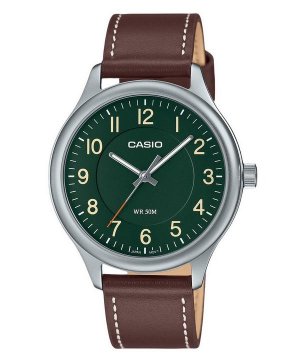Стандартные аналоговые кожаные часы с зеленым циферблатом, кварцевые мужские MTP-B160L-3B Casio
