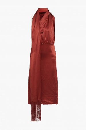 Платье миди Elle из шелкового атласа с бахромой DODO BAR OR, красный Or