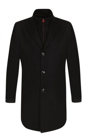Однобортное кашемировое пальто с кожаной отделкой Kiton. Цвет: чёрный
