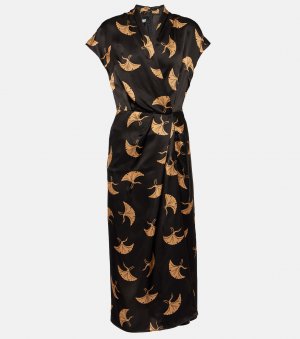 Платье из шелкового атласа с принтом и запахом , черный Dries Van Noten