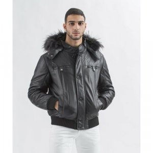 Кожаная куртка , демисезон/зима, силуэт прямой, утепленная, ветрозащитная, карманы, быстросохнущая, подкладка, герметичные швы, манжеты, водонепроницаемая, внутренний карман, капюшон, съемный размер 50, черный Gallotti. Цвет: черный