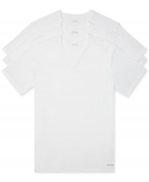 Набор из трех мужских классических хлопковых футболок с короткими рукавами и v-образным вырезом Calvin Klein