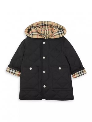 Стеганое нейлоновое пальто с капюшоном для маленьких мальчиков , черный Burberry