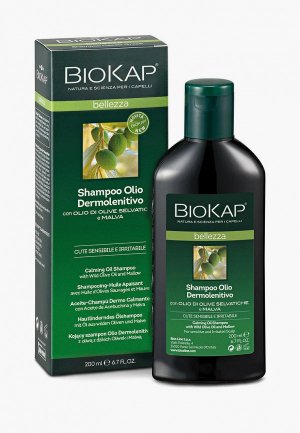 Шампунь Biokap масляный успокаивающий для чувствительной кожи головы, 200 мл. Цвет: зеленый