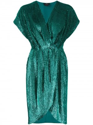 Коктейльное платье с запахом и пайетками Elisabetta Franchi. Цвет: зеленый