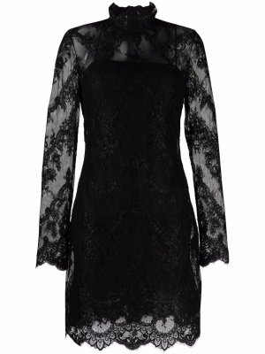 Кружевное платье мини с длинным рукавами Ermanno Scervino. Цвет: черный
