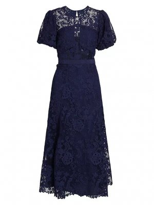 Кружевное платье-миди с короткими рукавами , темно-синий Self-Portrait