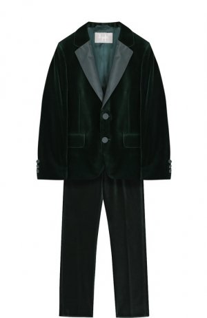Бархатный костюм с пиджаком на двух пуговицах Il Gufo. Цвет: зелёный