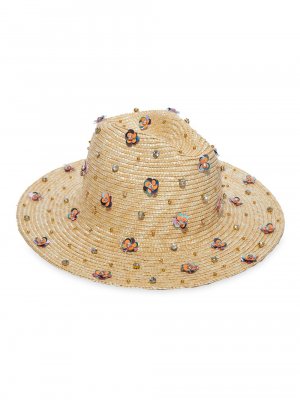 Соломенная шляпа от солнца с украшением из циннии Lele Sadoughi