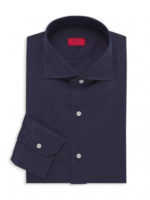 Однотонная классическая рубашка из хлопка и шелка , темно-синий Isaia